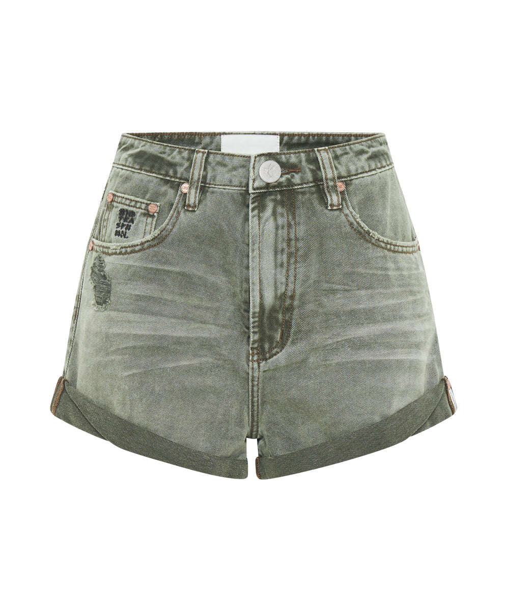 Bandits High Waist Denim Shorts - Old Khaki