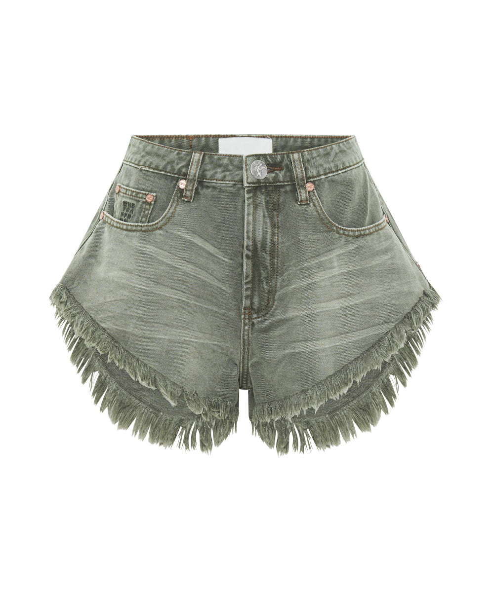 Scouts High Waist Flippy Denim Shorts - Old Khaki