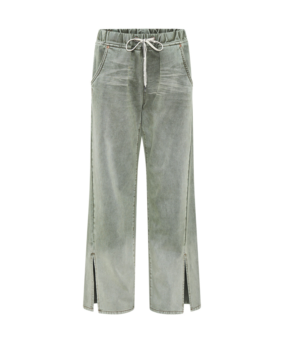 Roadhouse Wide Leg Drawstring Denim Jeans - Old Khaki