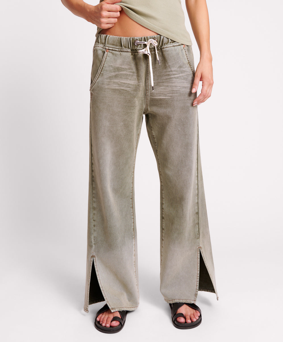 Roadhouse Wide Leg Drawstring Denim Jeans - Old Khaki