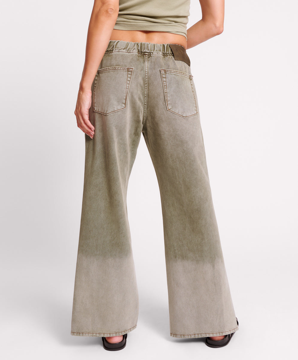 Roadhouse Wide Leg Drawstring Denim Jeans - Old Khaki