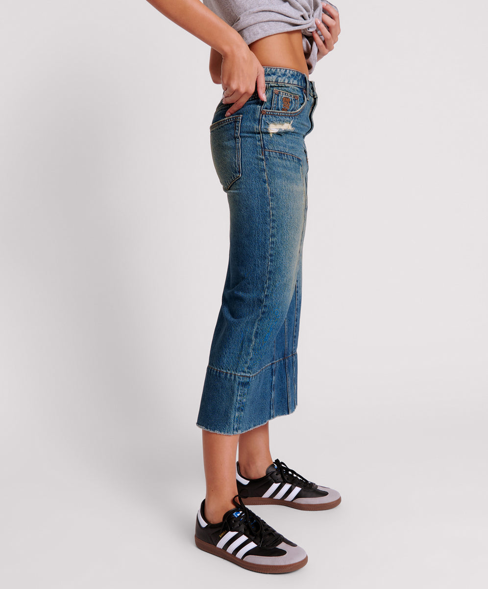 GRITTY BLUE CASSIDY MID WAIST LONG DENIM COLUMN SKIRT