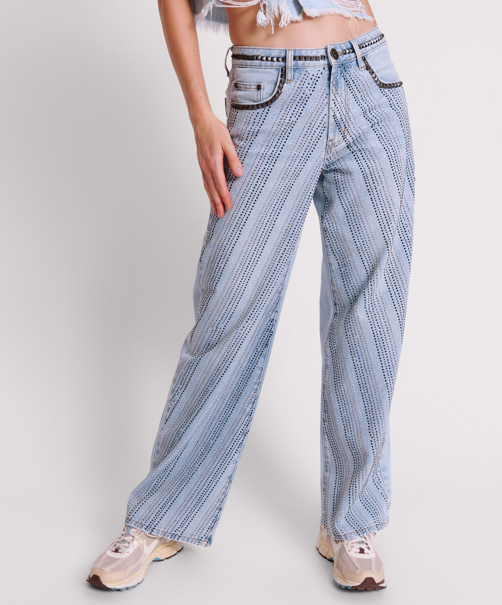 Jackson Mid Waist Wide Leg Denim Jeans - Blue Latte