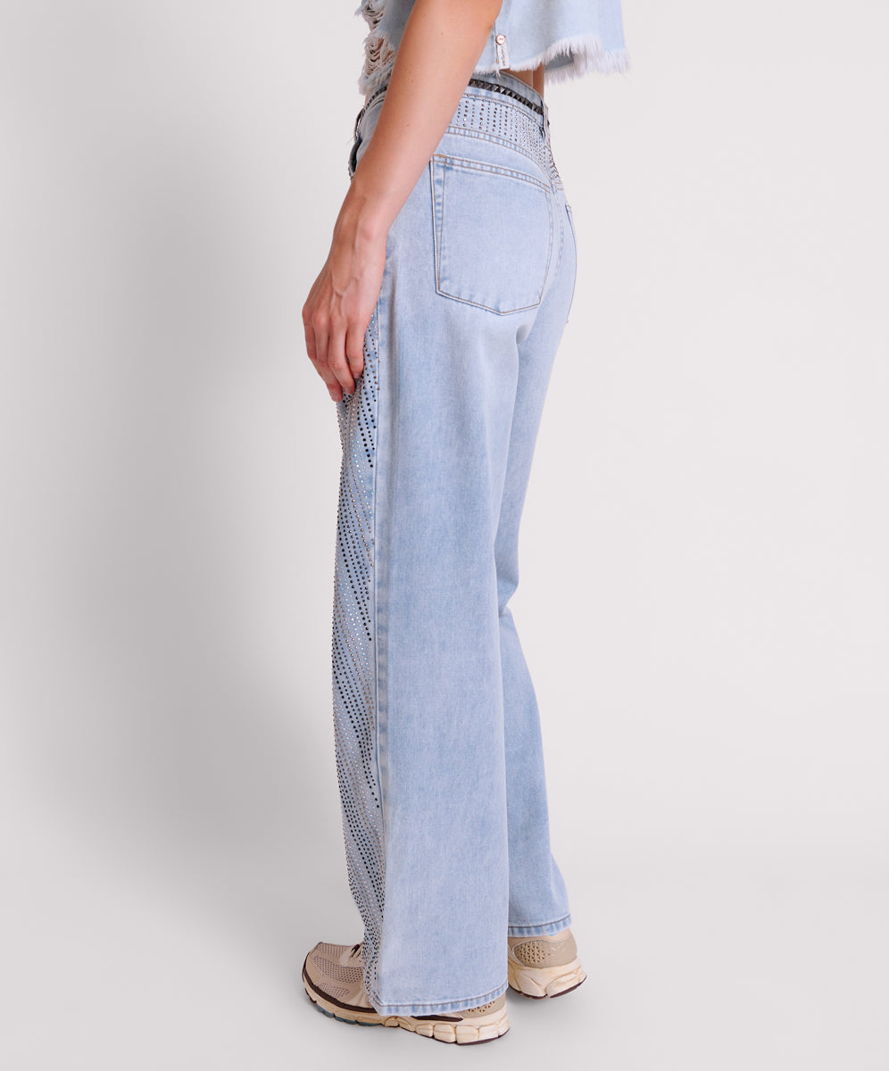 Jackson Mid Waist Wide Leg Denim Jeans - Blue Latte