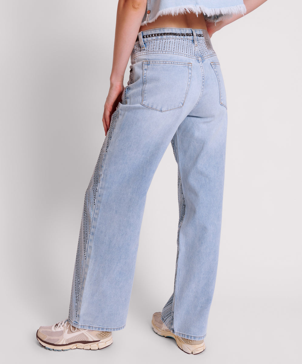 Jackson Mid Waist Wide Leg Denim Jeans - Blue Latte