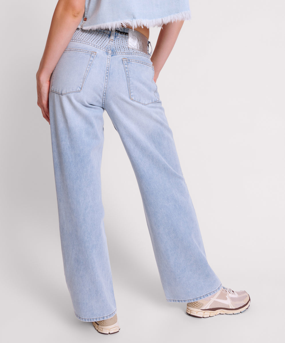 Jackson Mid Waist Wide Leg Denim Jeans - Blue Latte