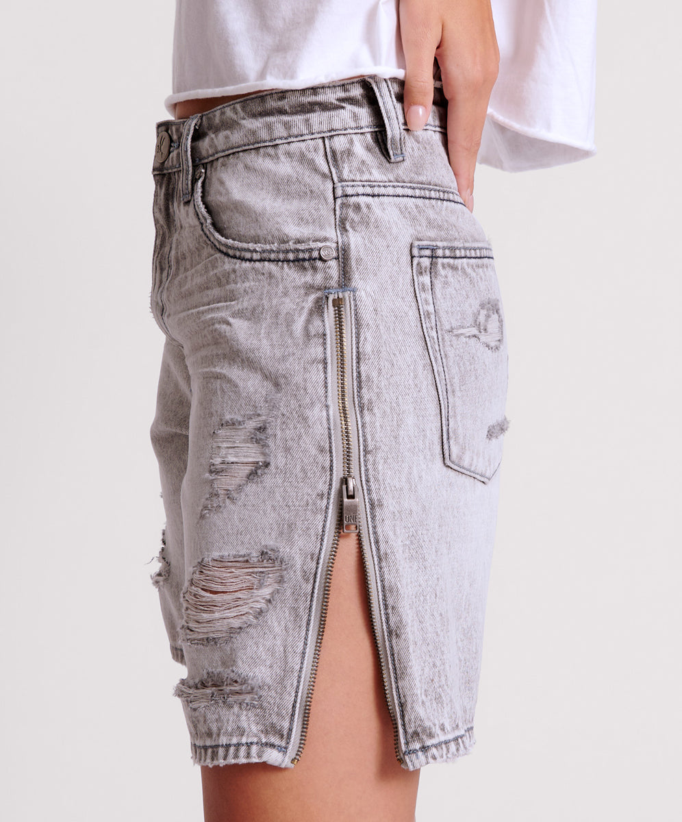 Jacksons Mid Waist Wide Leg Denim Shorts - Slate Acid