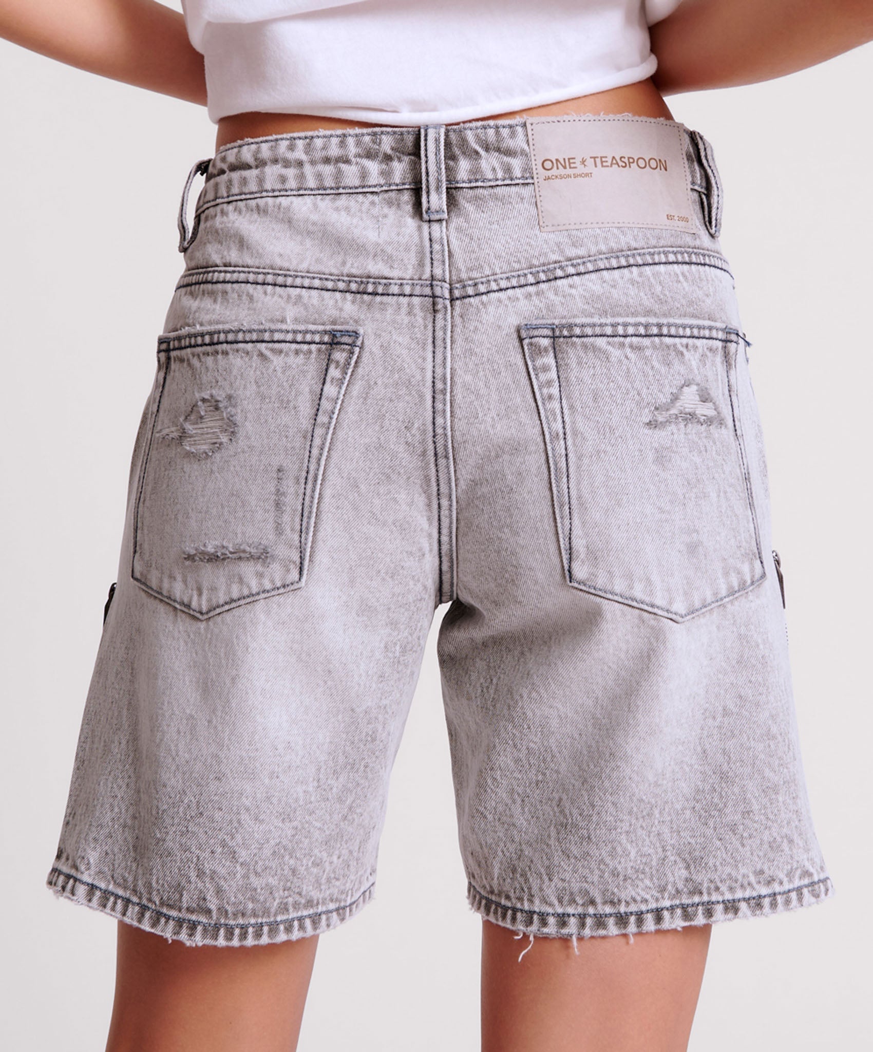 Jacksons Mid Waist Wide Leg Denim Shorts - Slate Acid