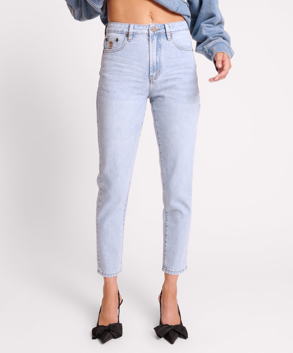 Legends High Waist Mom Fit Denim Jeans - Blue Latte