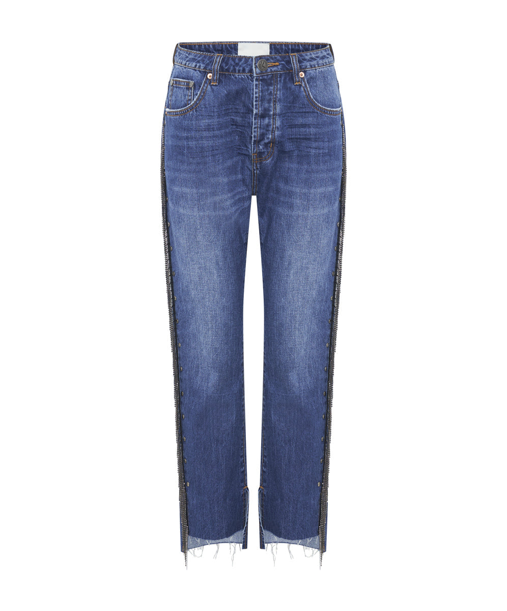 Hooligans Low Waist Relaxed Straight Leg Denim Jeans - Blue Moon