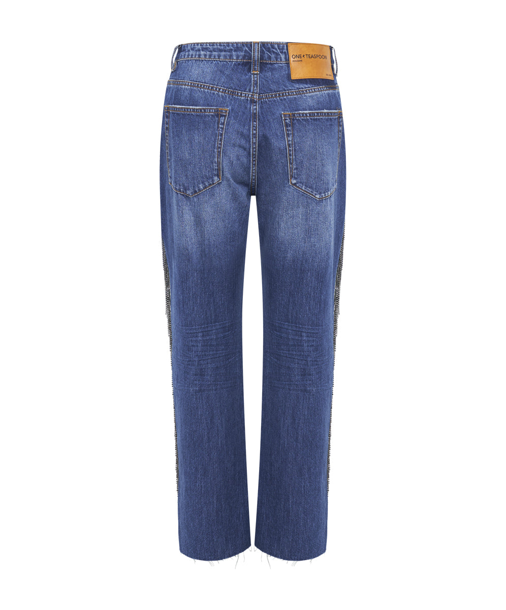 Hooligans Low Waist Relaxed Straight Leg Denim Jeans - Blue Moon