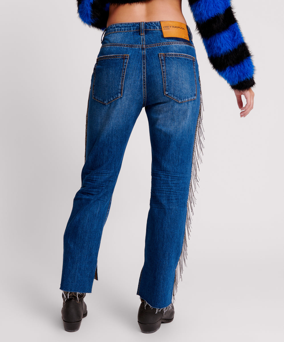 Hooligans Low Waist Relaxed Straight Leg Denim Jeans - Blue Moon