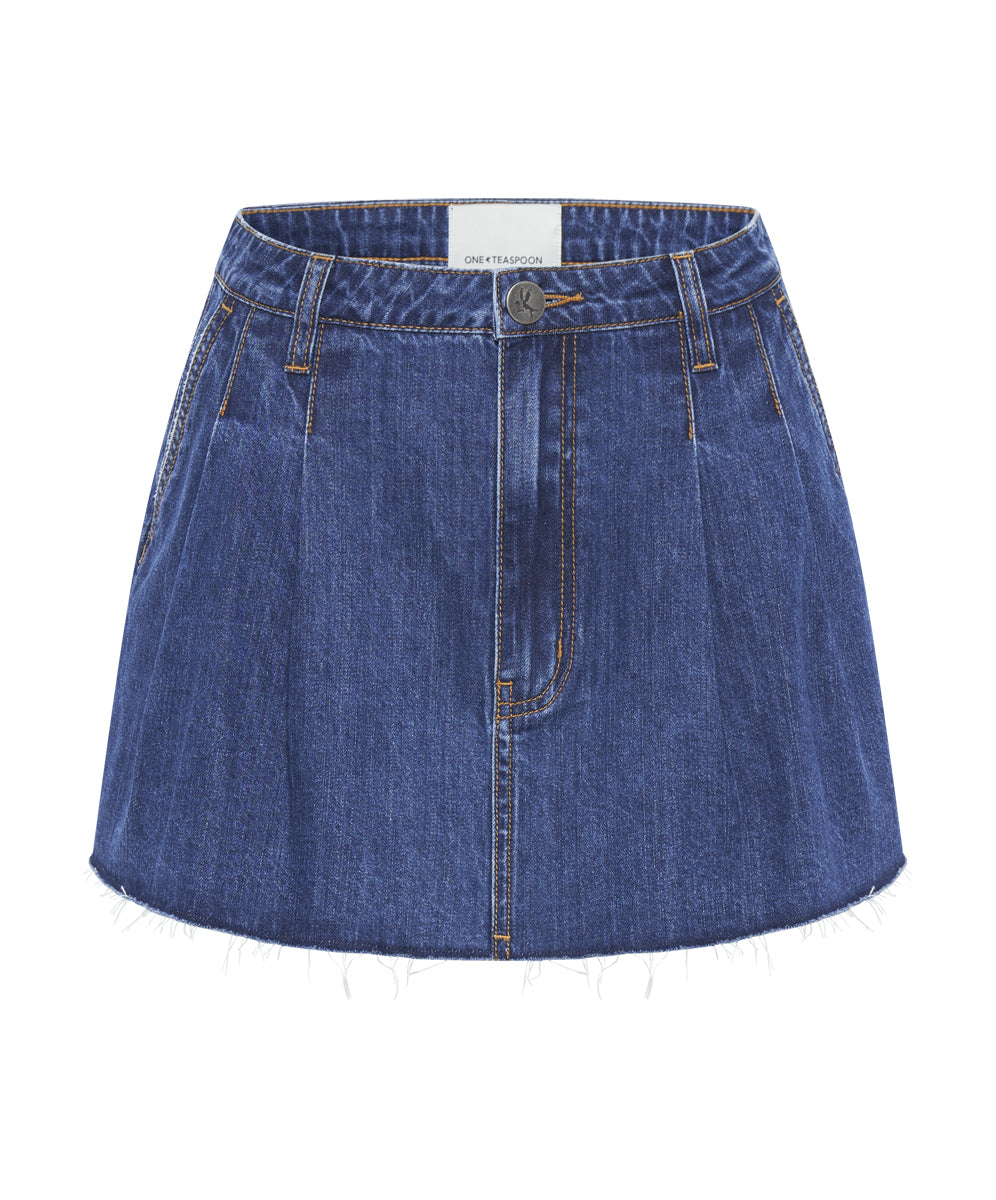 Pleated Micro Denim Mini Skirt - Blue Moon