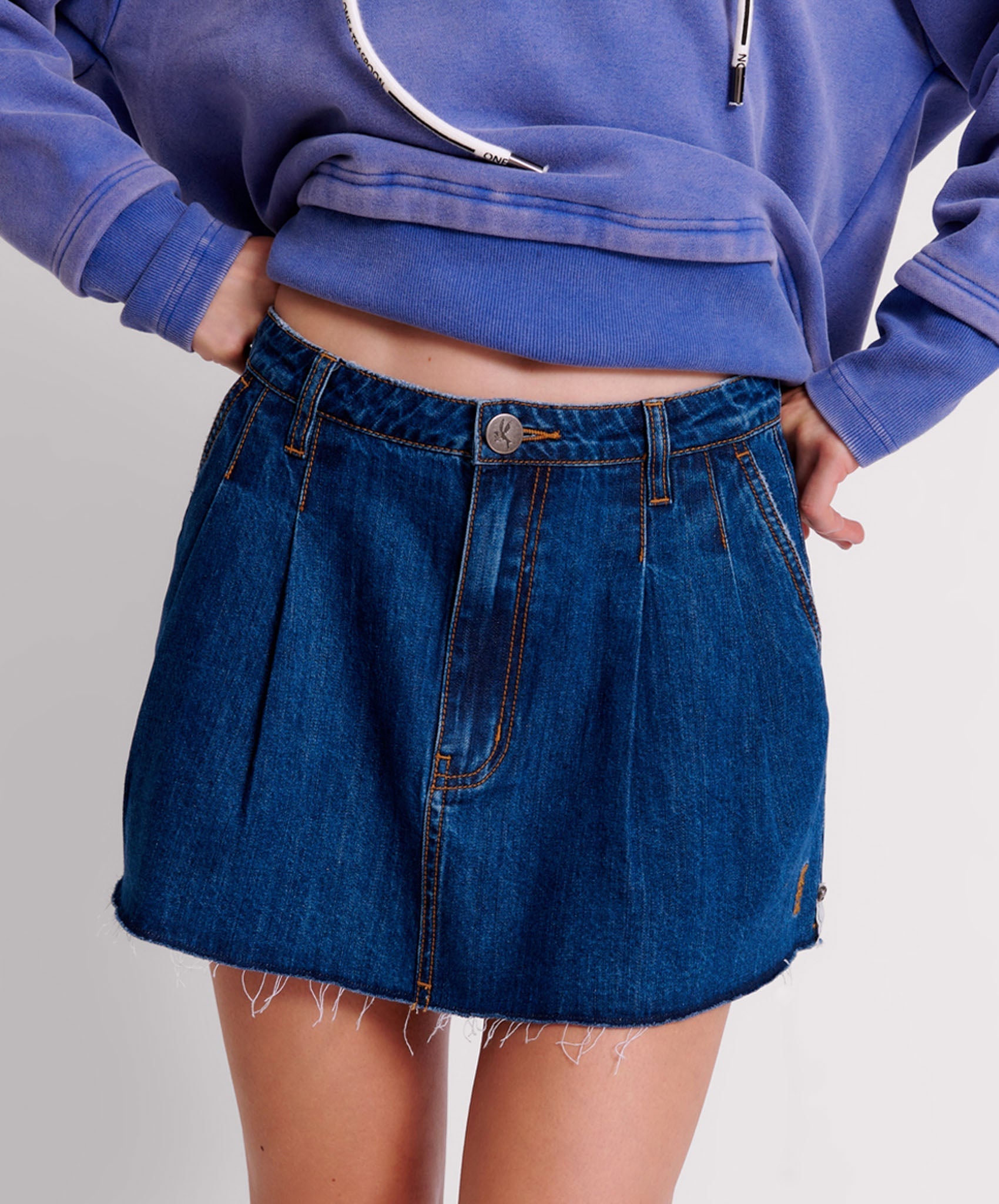 Pleated Micro Denim Mini Skirt - Blue Moon