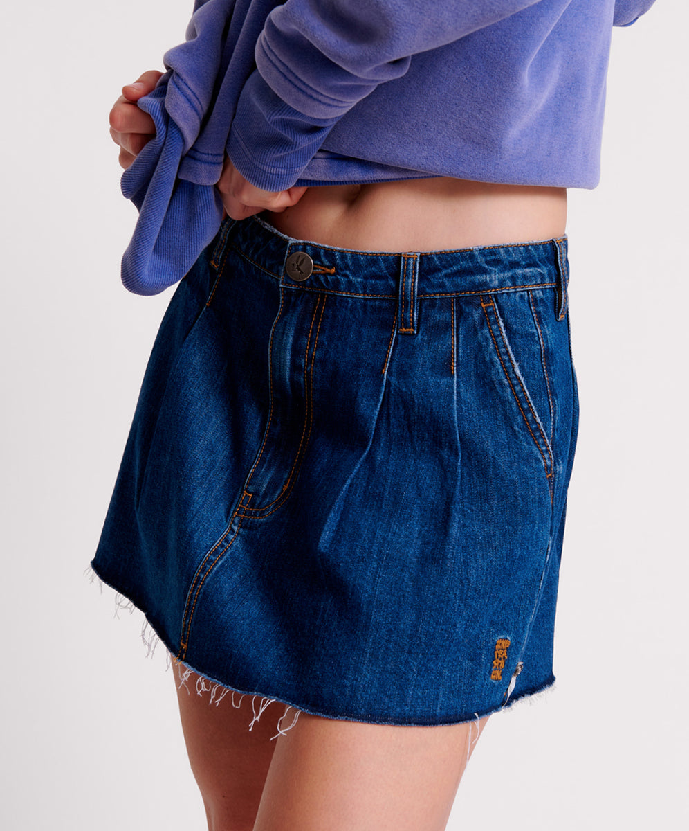 Pleated Micro Denim Mini Skirt - Blue Moon