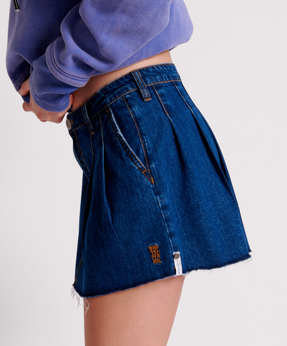 Pleated Micro Denim Mini Skirt - Blue Moon