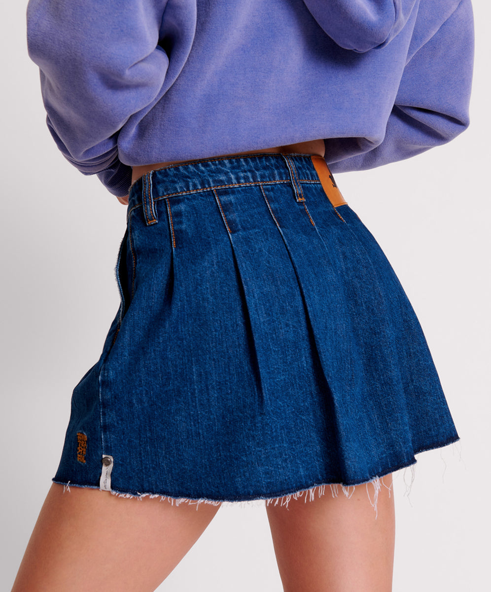 Pleated Micro Denim Mini Skirt - Blue Moon