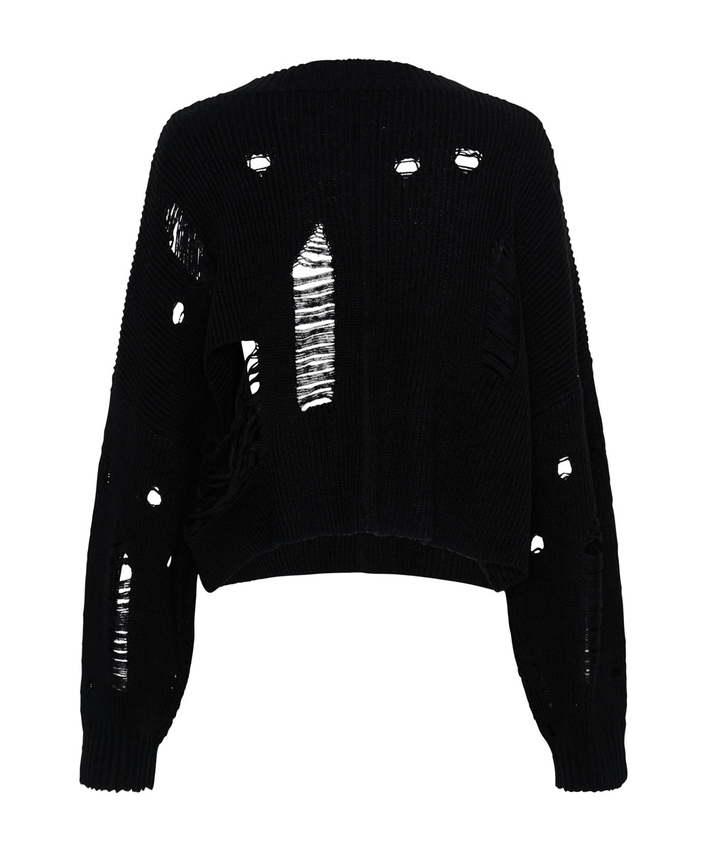 Cropped Hercules Shredded Sweater - Black