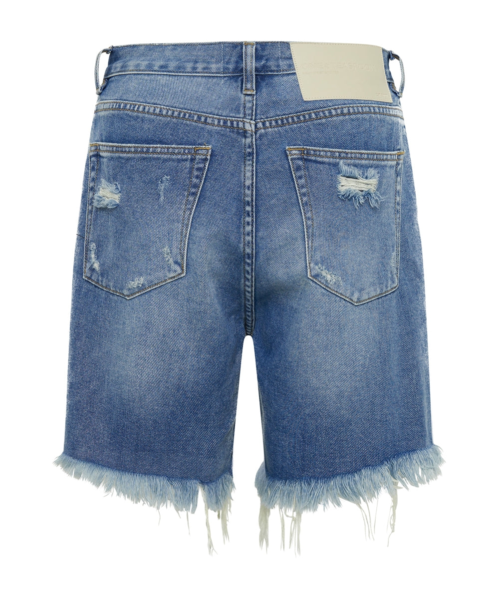 Stevies High Waist Long Length Boyfriend Denim Shorts - Blue Rapture