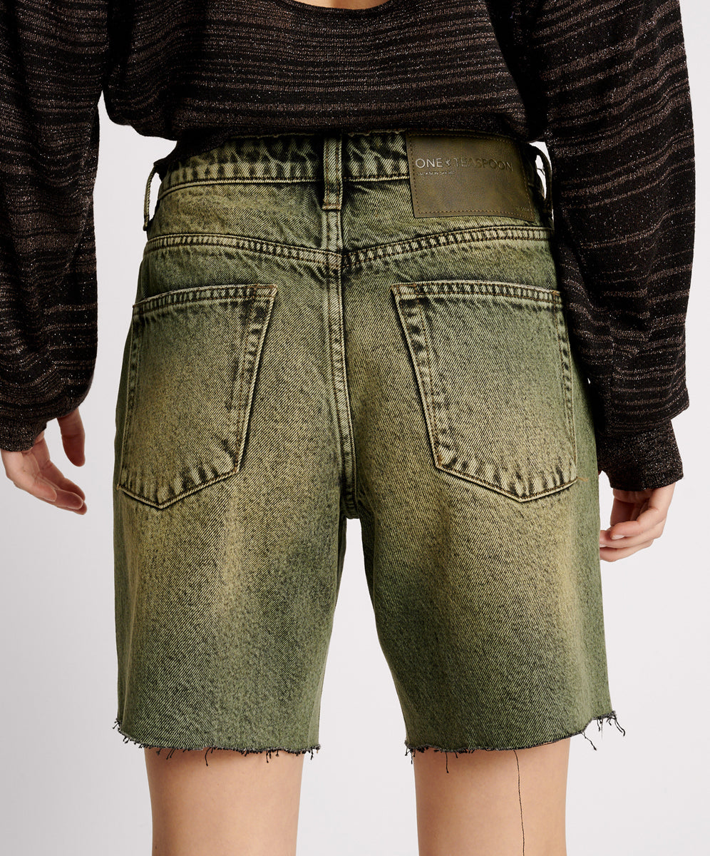 BLACK KHAKI JACKSON MID WAIST WIDE LEG SHORTS