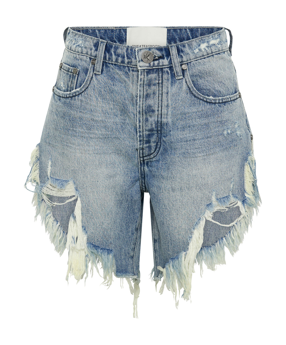 Frankies Low Waist Long Length Denim Shorts - Salty Dog