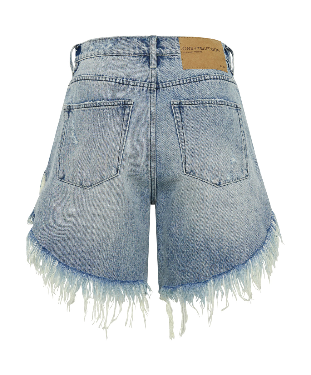 Frankies Low Waist Long Length Denim Shorts - Salty Dog