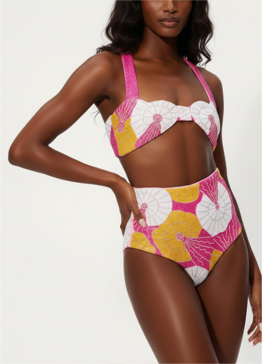 Zandra Rhodes Swirlshell Beaded Bikini Bottom Pink