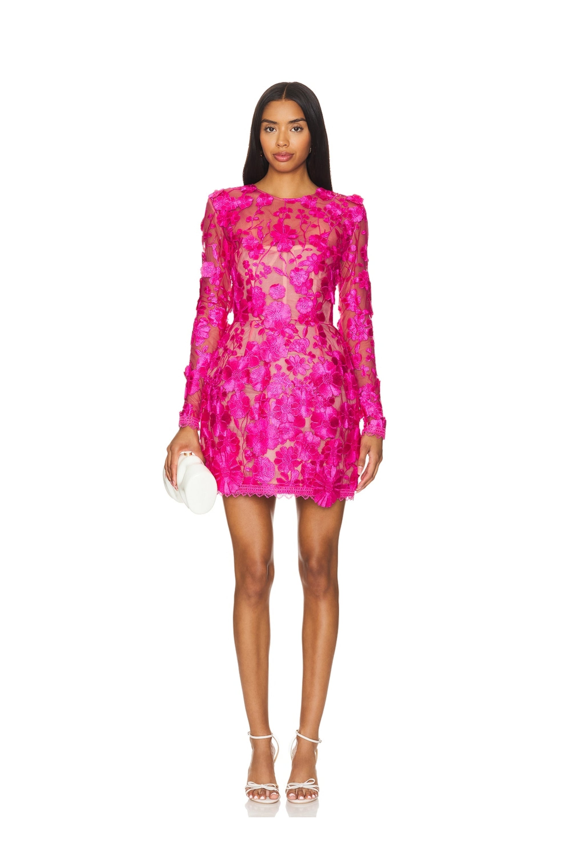 Bouquet Maraya Fuchsia Long Sleeve Mini Dress