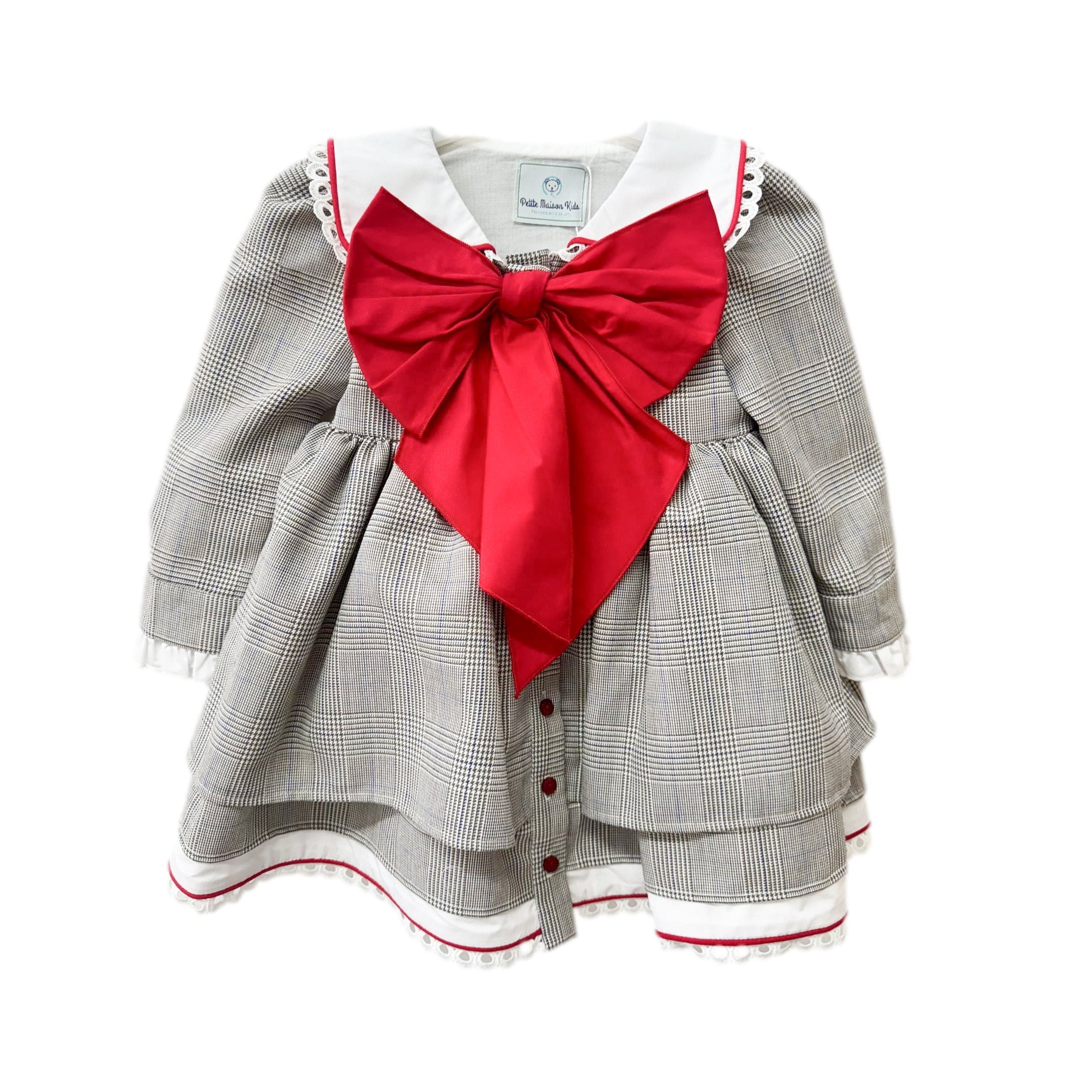 Georgina Tartan Print Dress with Red Bow - Petite Maison Kids