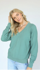 T116-SINEAD | Relaxed French Terry V Neck Sweatshirt