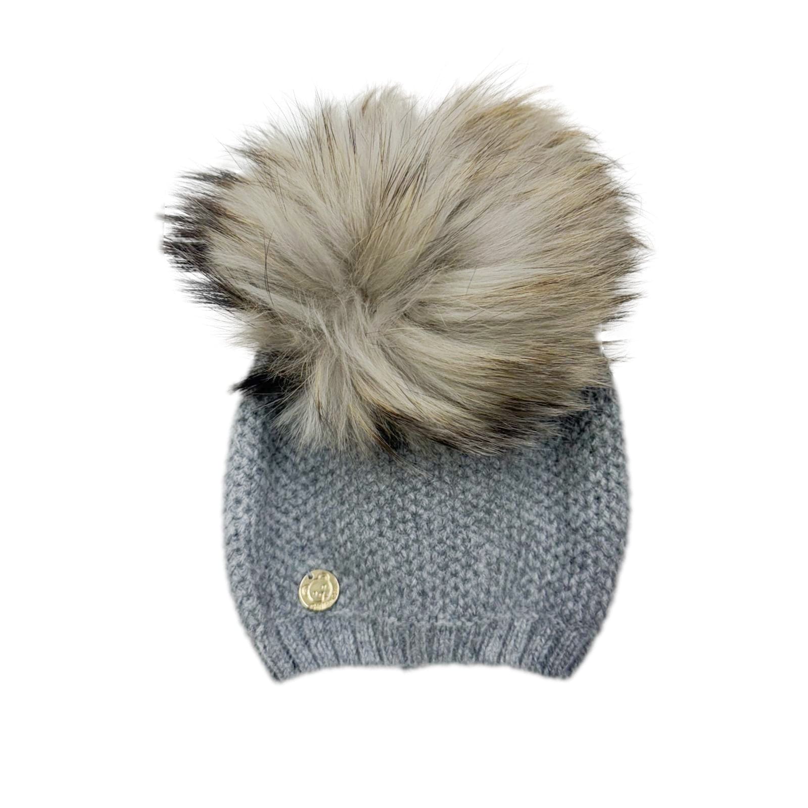 Honeycomb Grey Cashmere Beanie Hats - Grey Pom - Petite Maison Kids