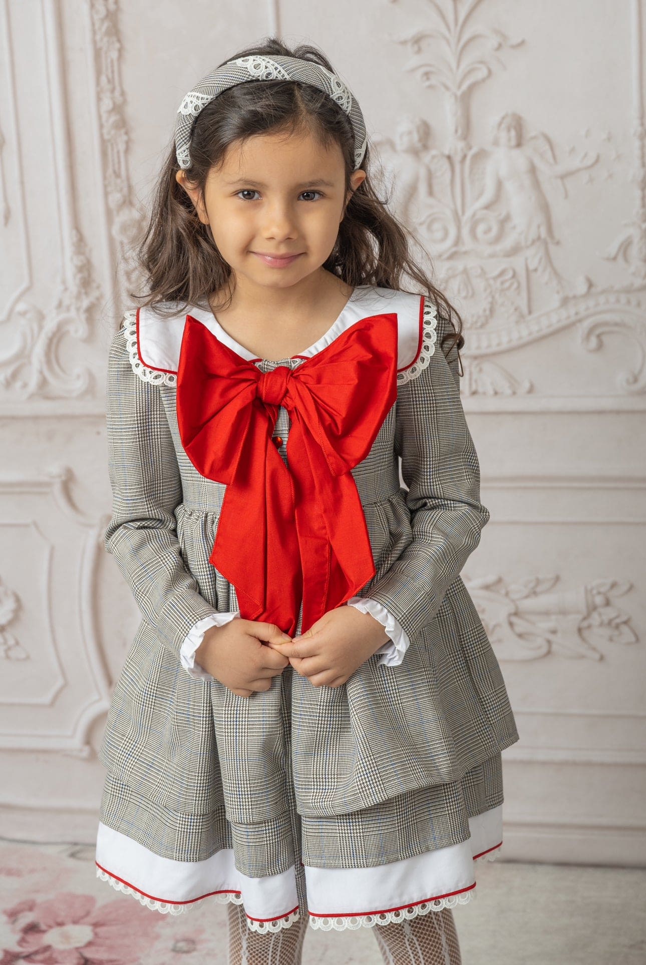 Georgina Tartan Print Dress with Red Bow - Petite Maison Kids