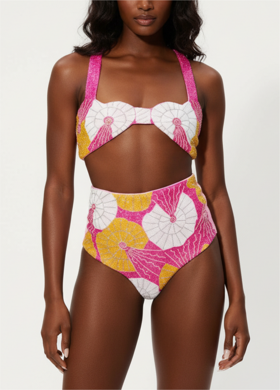 Zandra Rhodes Swirlshell Beaded Bikini Bottom Pink