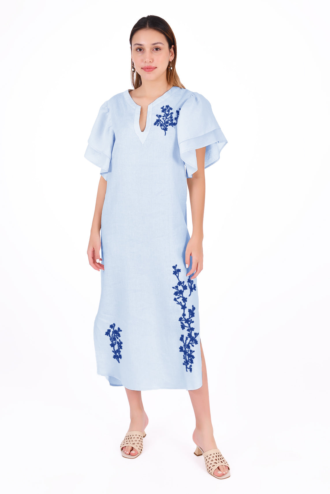 Yeliz | Light Blue (White Brown Embroidery)