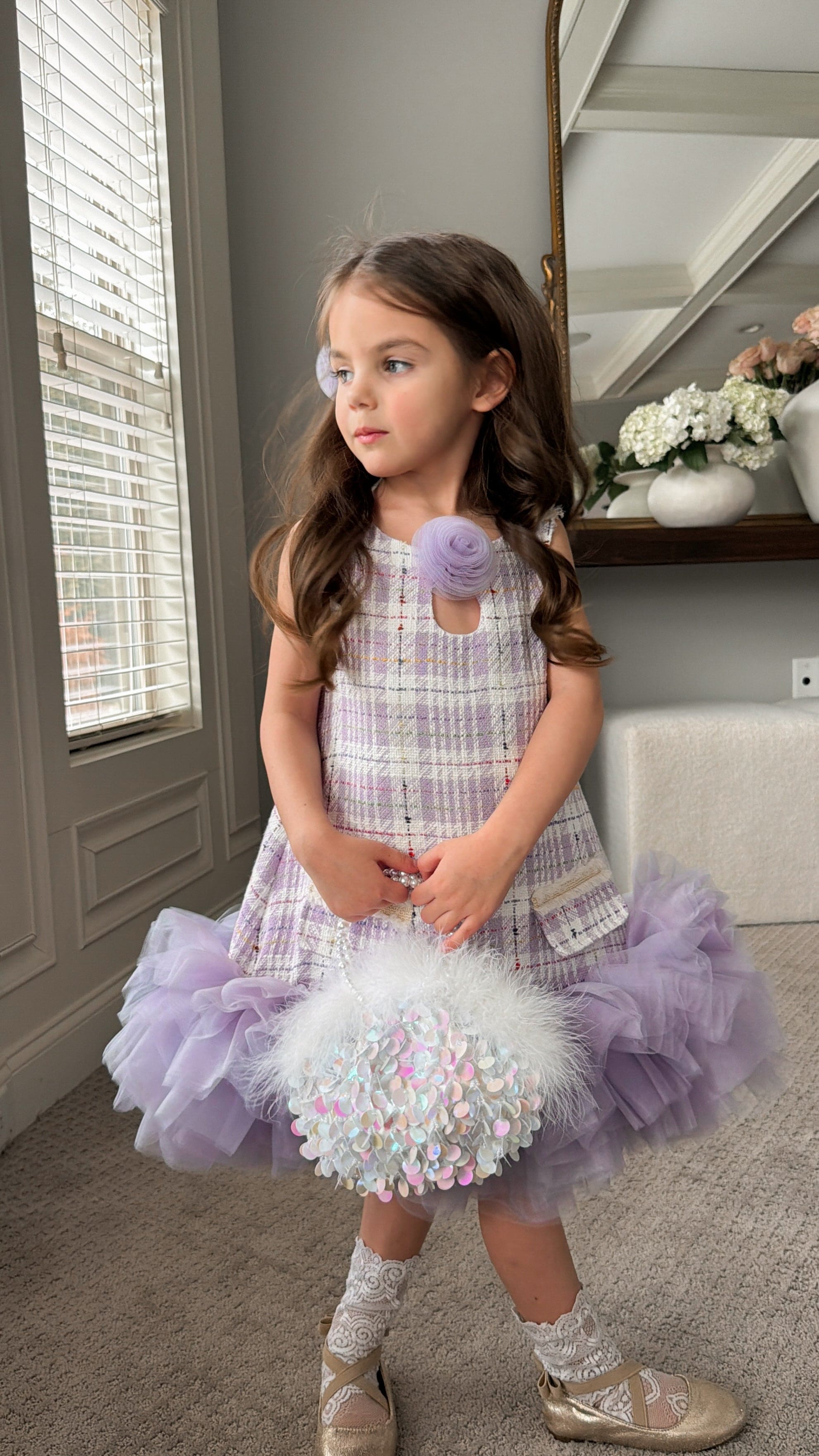 Violet Tweed and Tulle Dress