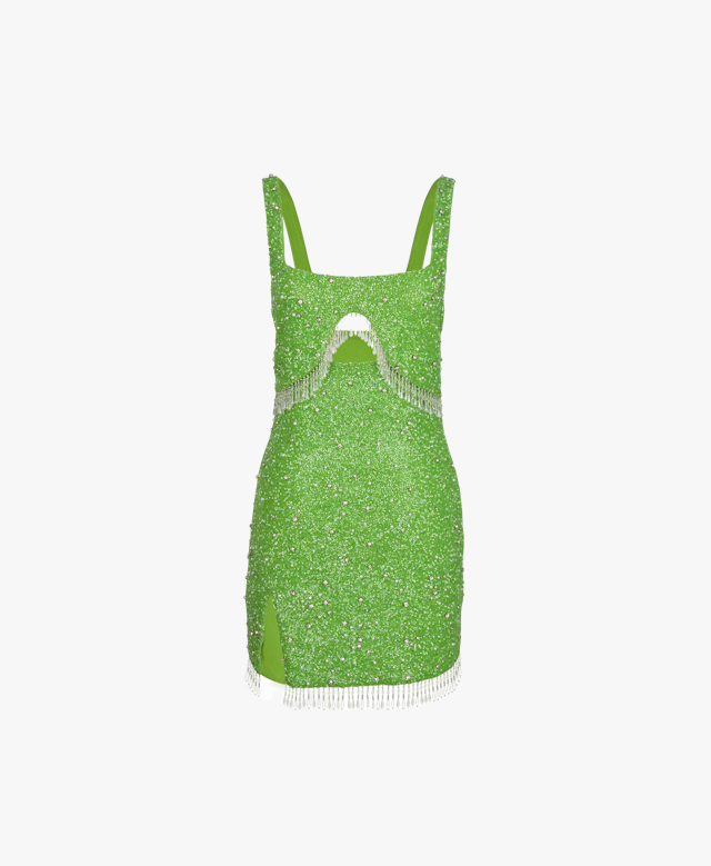 Artemis Beaded Tasseled Mini Dress Daphne X Oceanus Green