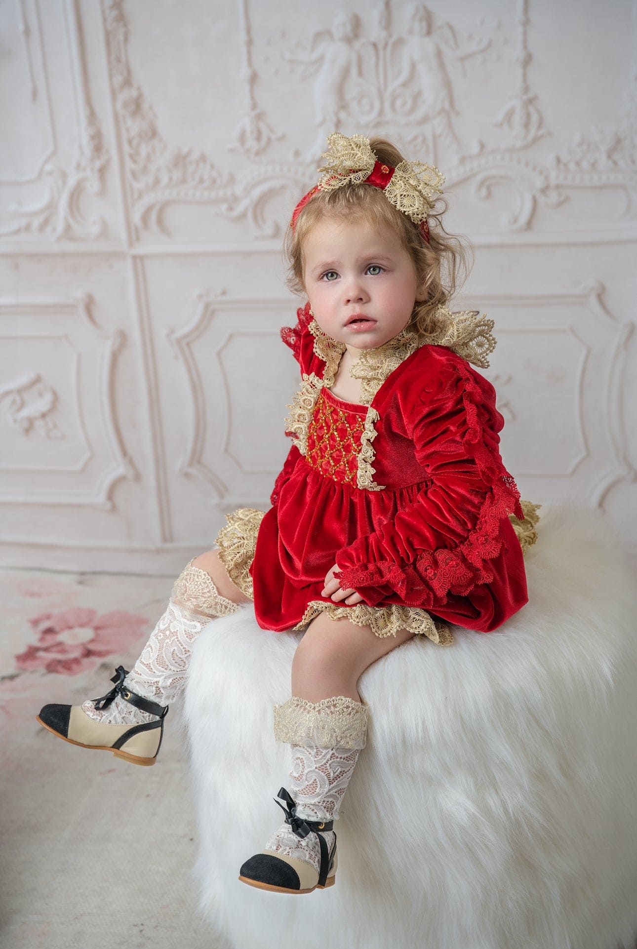 Victoria Red Velvet Romper - Petite Maison Kids