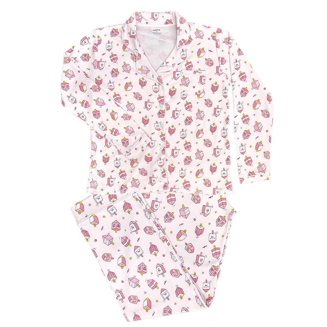 Womens Two Piece Pj Pink Happy Dreidels