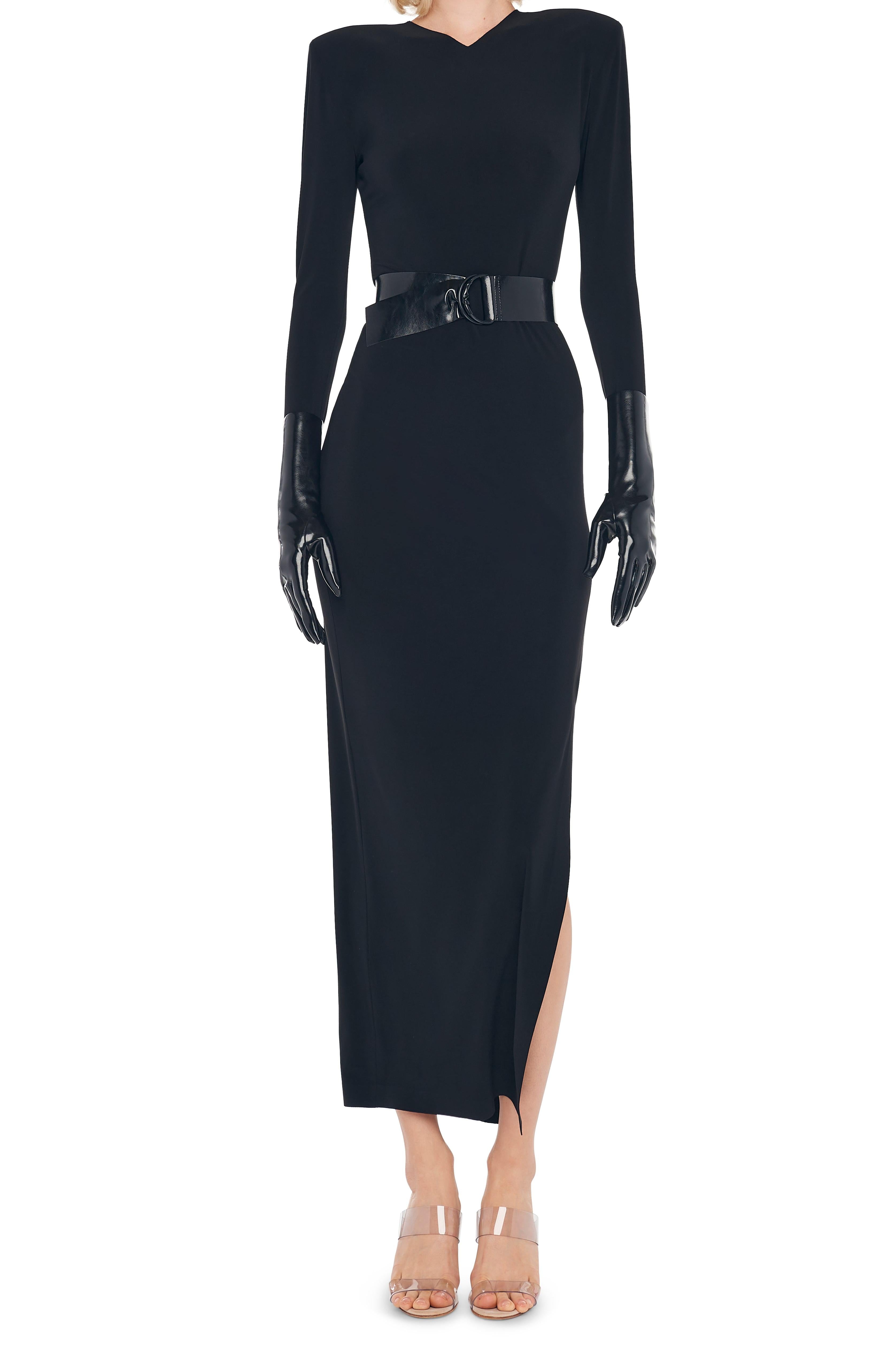 SHOULDER PAD SIDE SLIT GOWN