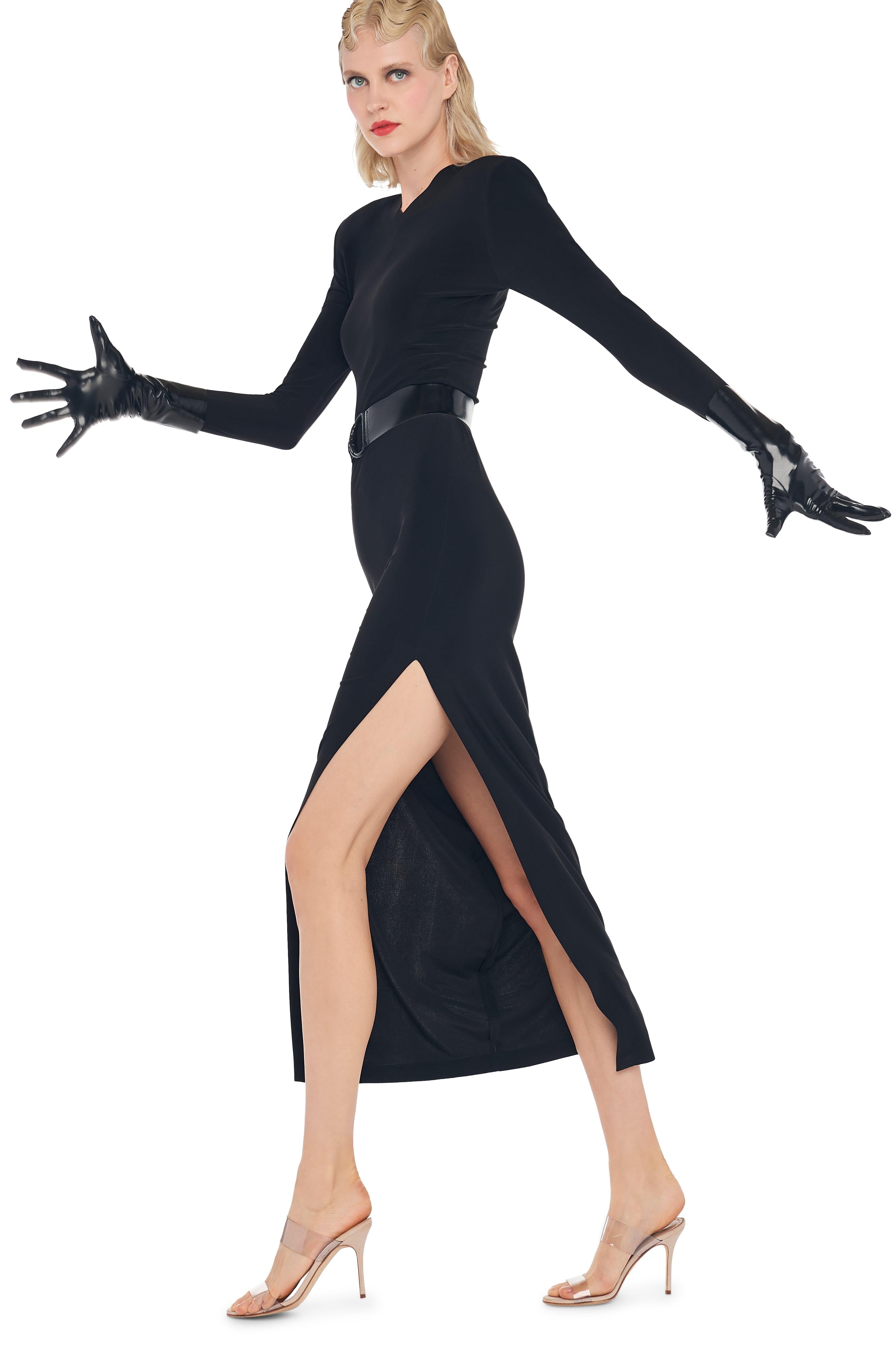 SHOULDER PAD SIDE SLIT GOWN