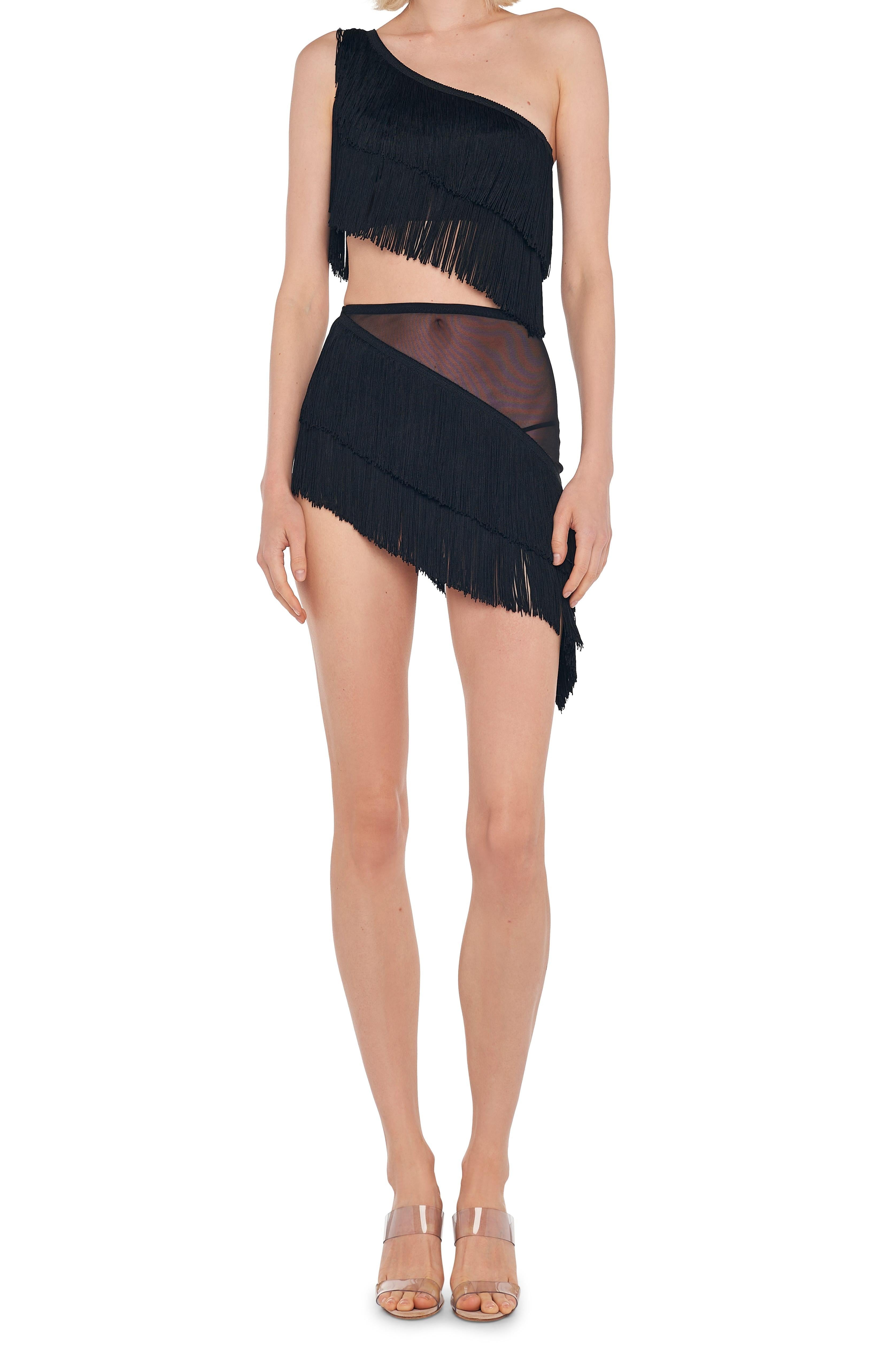 SPLICED ONE SHOULDER FRINGE TOP