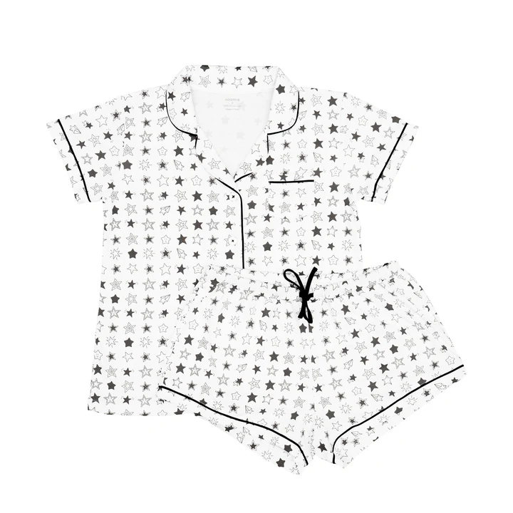 Womens Two Piece Pj SS/Shorts  Black Stars