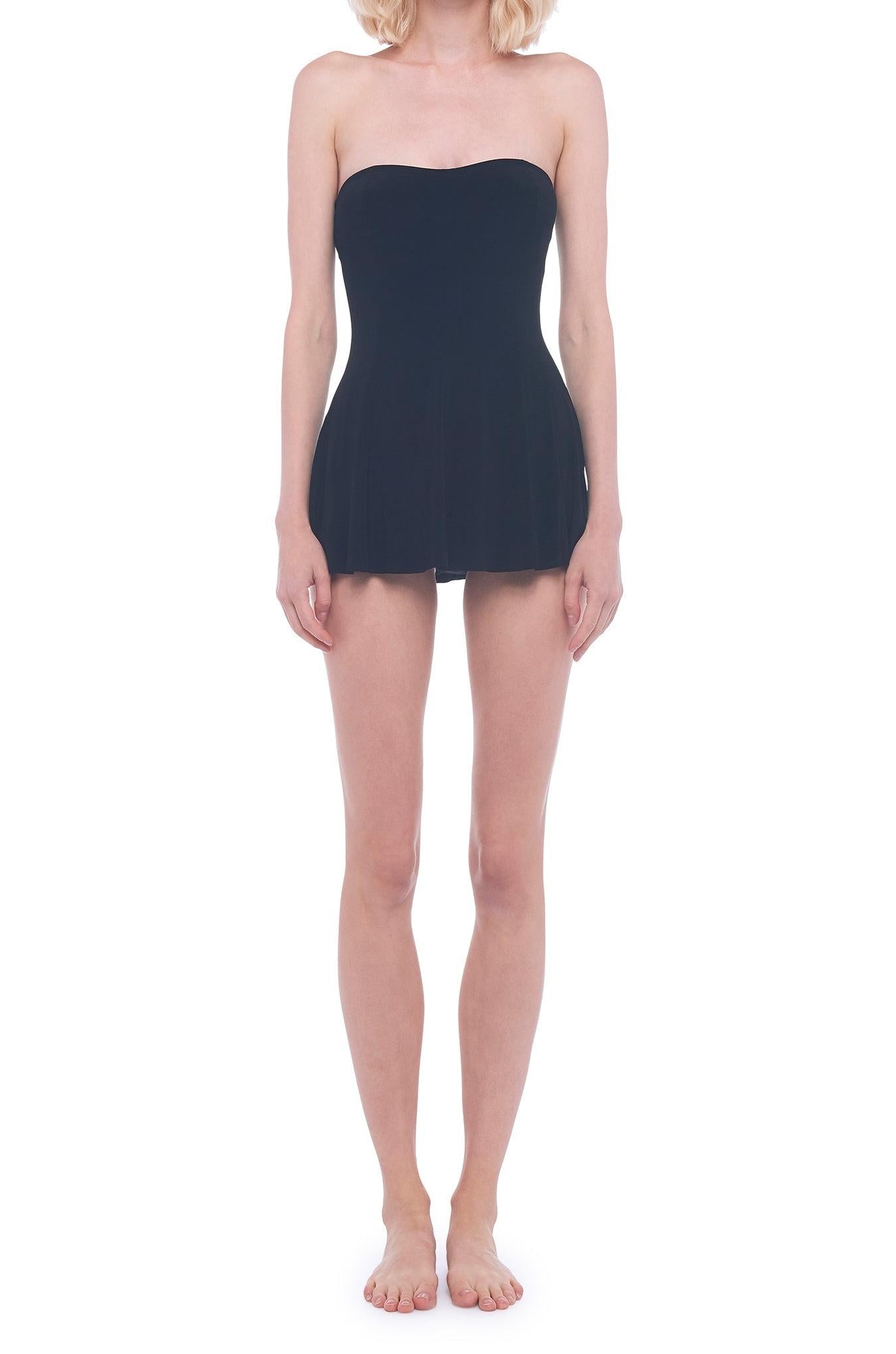 STRAPLESS FLARED SWIM DRESS