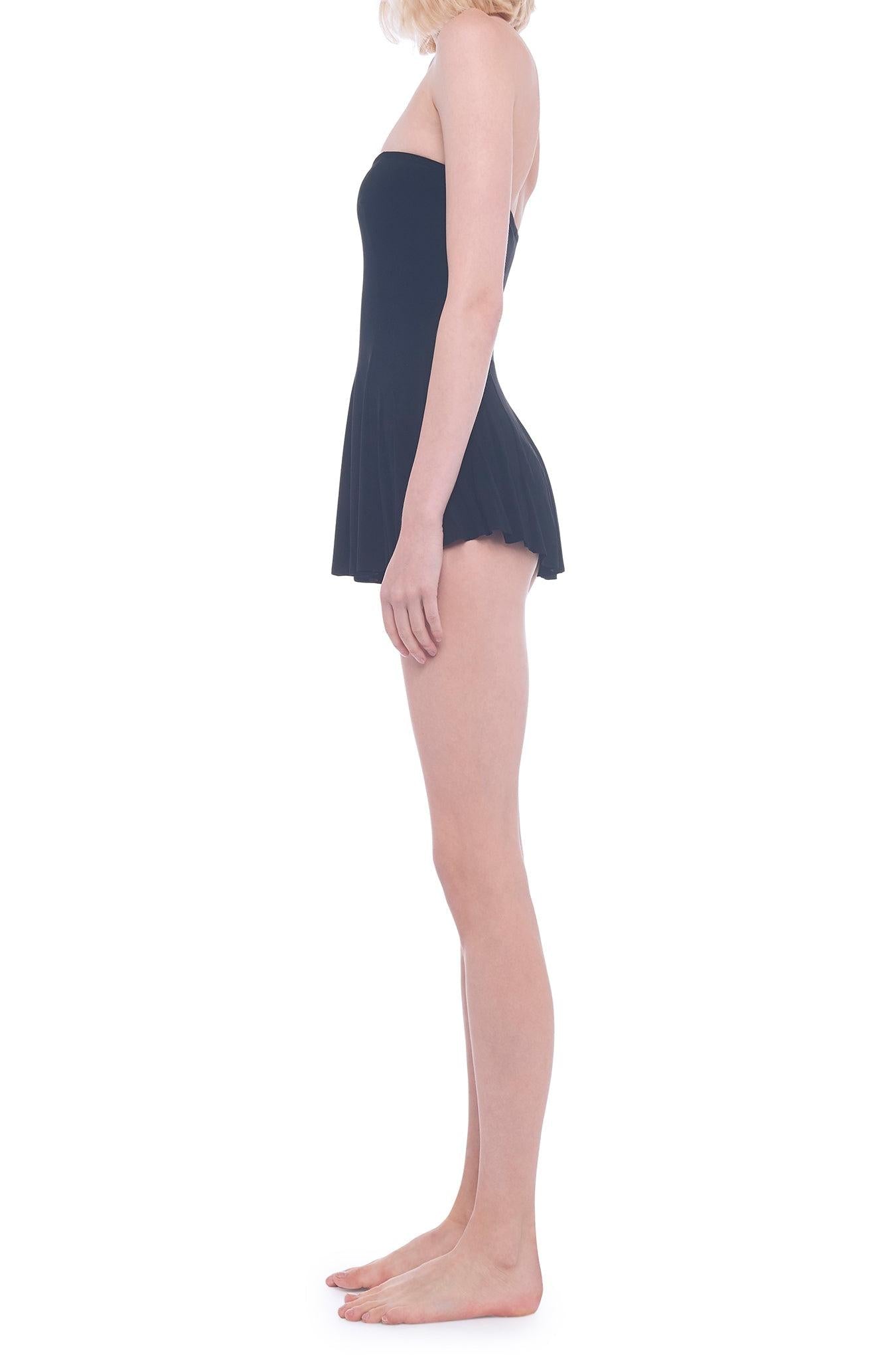 STRAPLESS FLARED SWIM DRESS