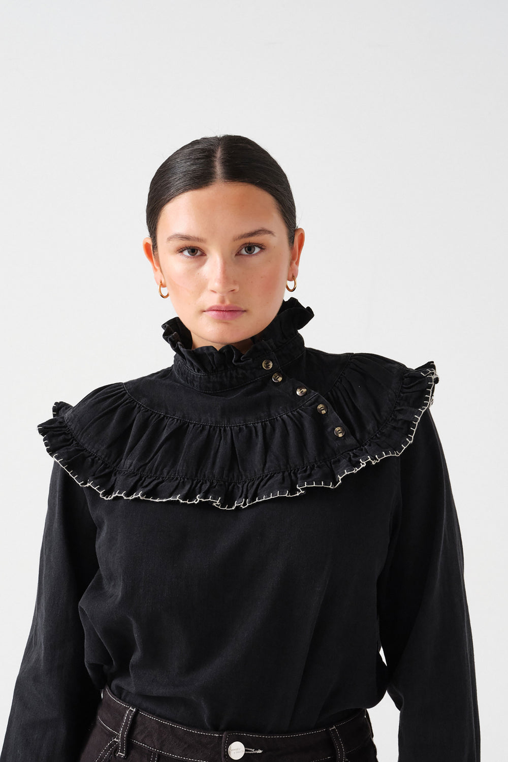 Victoria Blouse in Black Denim