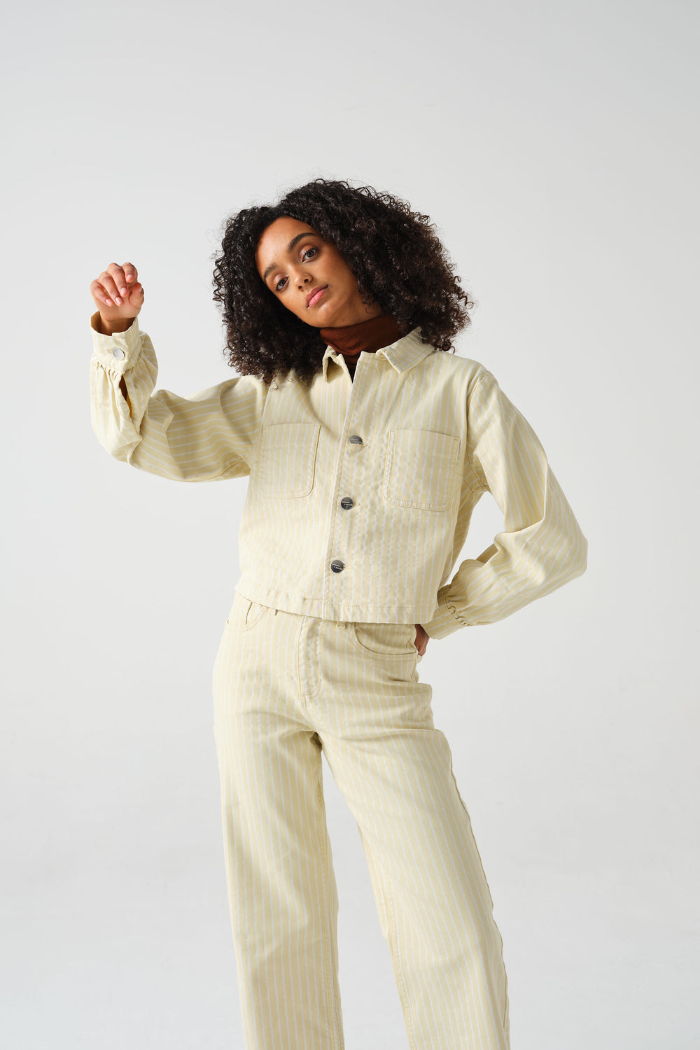 Piper Jacket Cropped in Buttermilk Wide Stripe