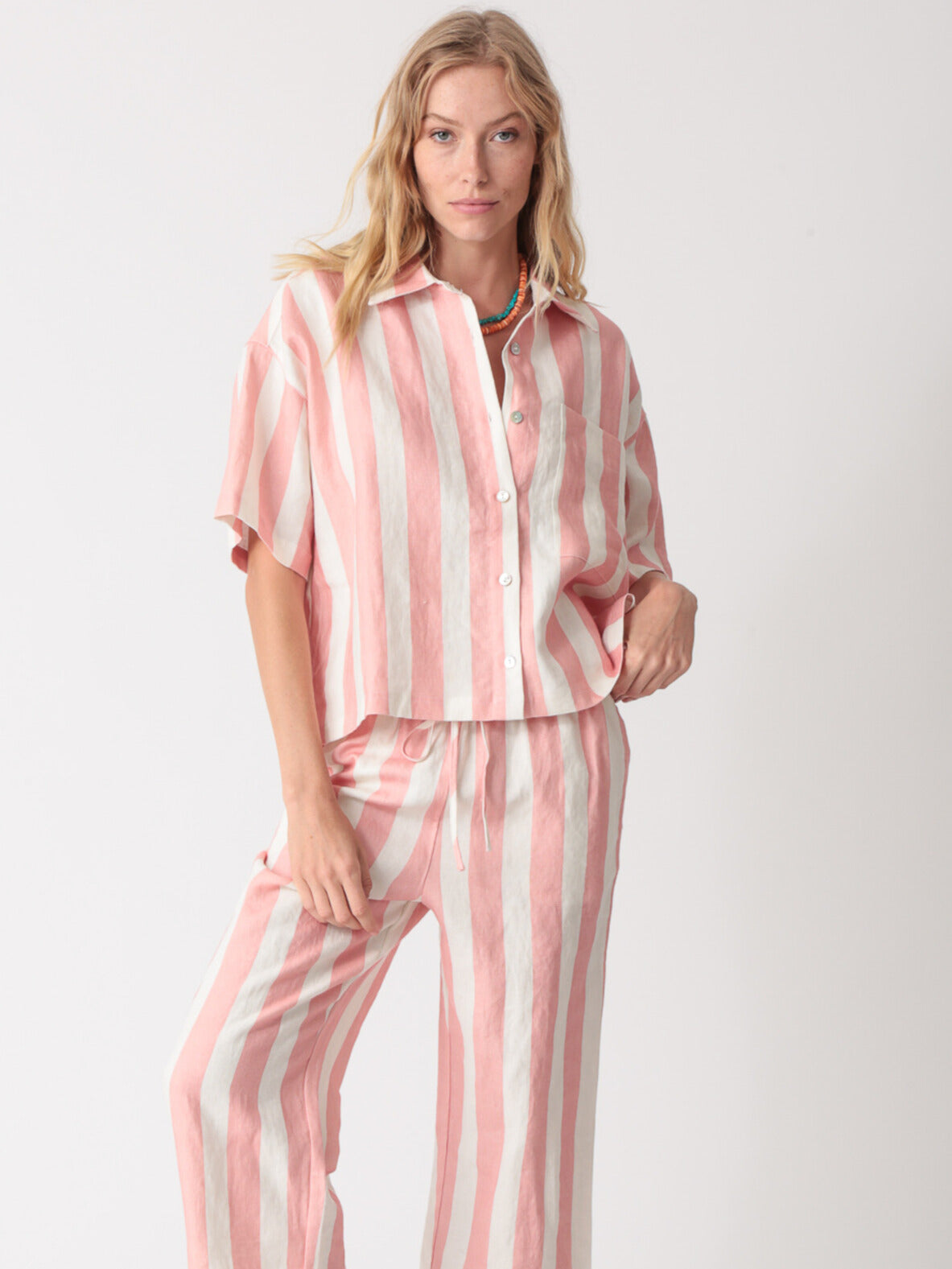 Kyle Linen Shirt - Peach Stripe