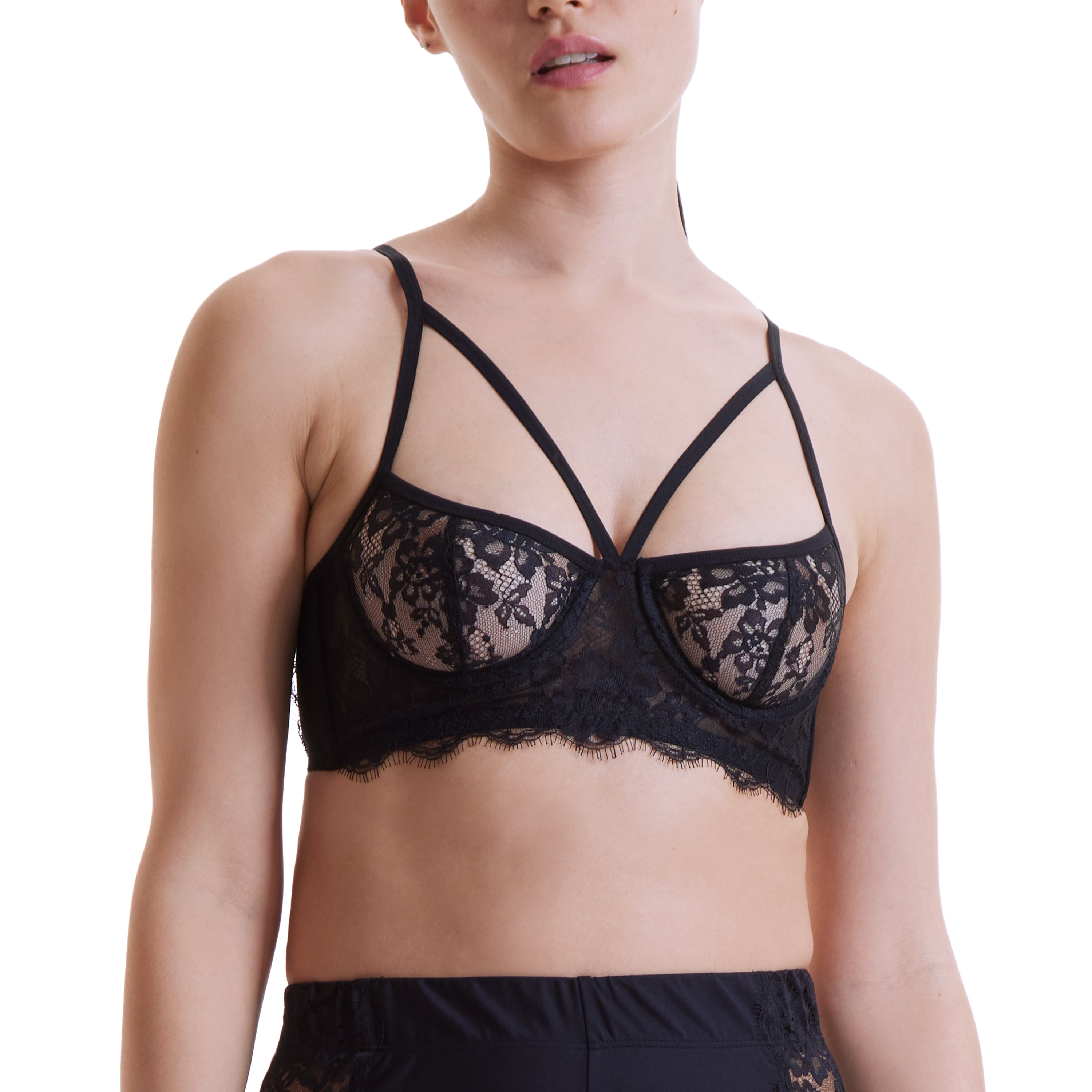 Eyelash Lace Underwire Bra - Black