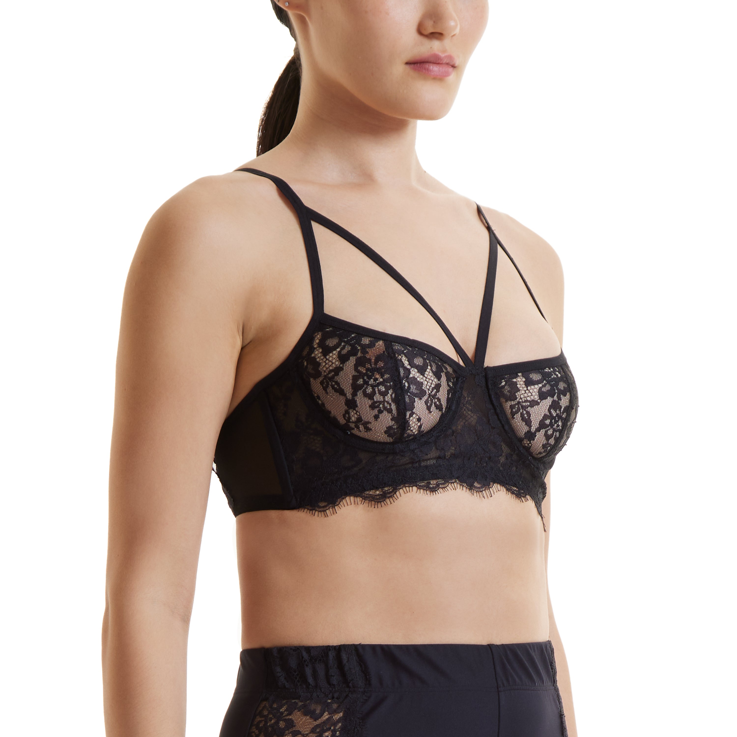 Eyelash Lace Underwire Bra - Black