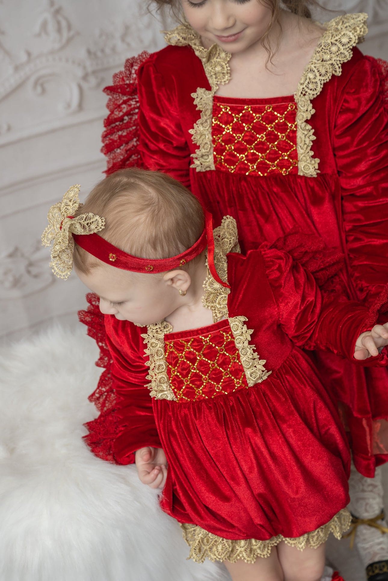 Victoria Red Velvet Romper - Petite Maison Kids